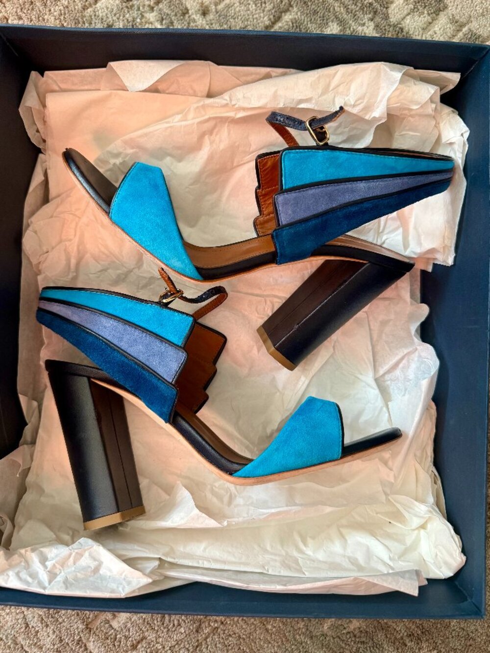 Malone Souliers Blue Suede Sandals - size 38 IT/ 8 US